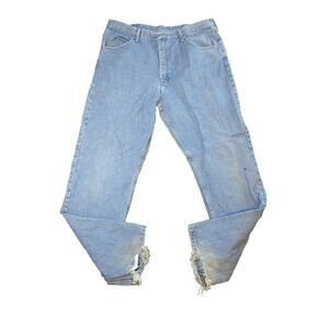 Wrangler Work Blue Jeans Men's 38x33 Light Wash 97601SB Cowboy Chore Distressed